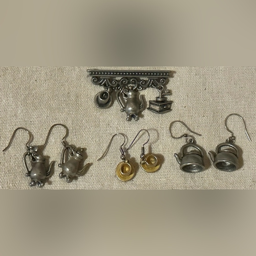 Vintage Pewter Tea & Coffee Jewelry set 7 piece